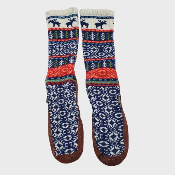Acorn Unisex Knit Leather Slipper Sock Moose Lodge Nordic Mens 7.5-8.5 Women 9.5 - Picture 3 of 12